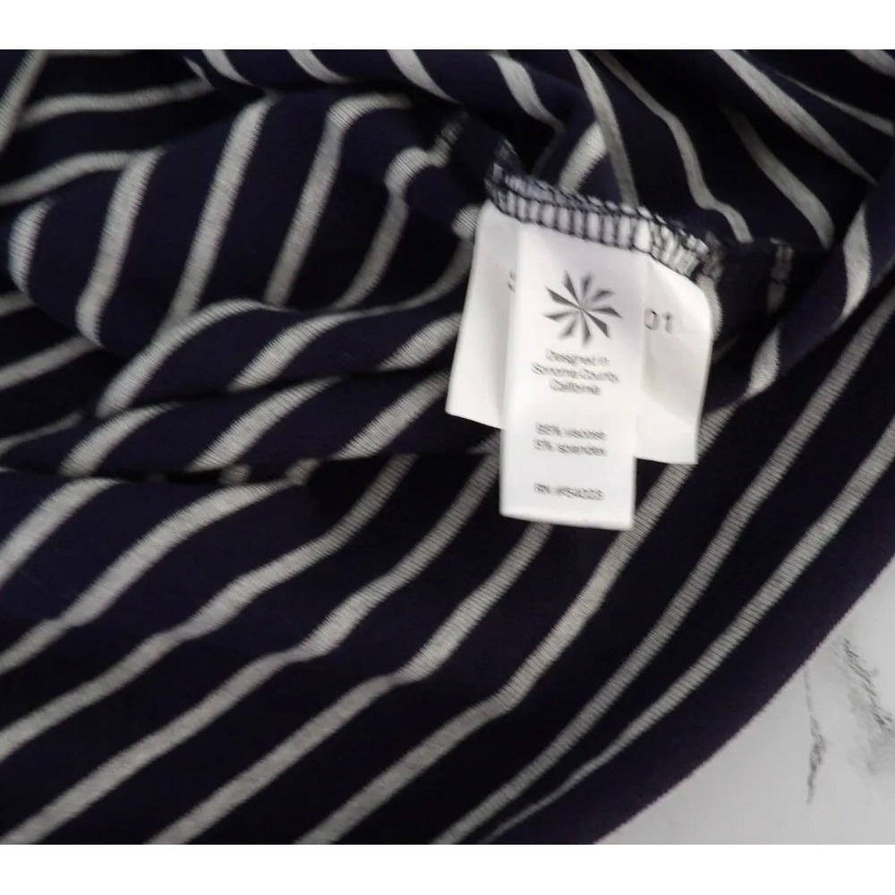 Athleta Knit T-shirt Dress Navy Blue White Striped Cold Shoulder Nautical Size M - Picture 7 of 10
